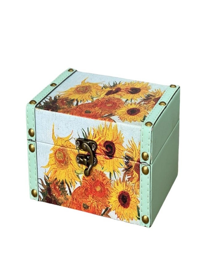 Amedoo Treasure Box Vintage Wooden + PU Leather Decorative Storage Boxes Trinket Jewelry Box Memento Case Box Keepsake Box With Lids Gifts For Kids Girls Women Home Decor (Sunflowers) - Image 1